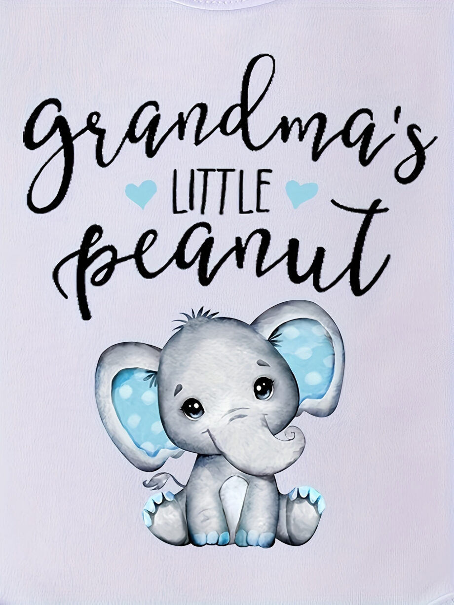 Baby "Grandma'S Little Peanut" Elephant Printed Indoor and Outdoor Jumpsuit Onesie