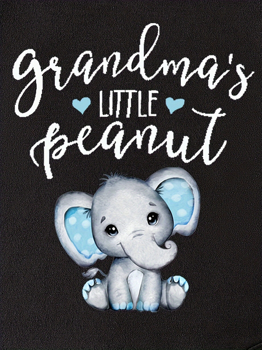 Baby "Grandma'S Little Peanut" Elephant Printed Indoor and Outdoor Jumpsuit Onesie